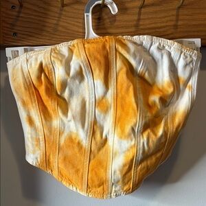 nasty gal Orange and White Tie-Dye denim Corset Top